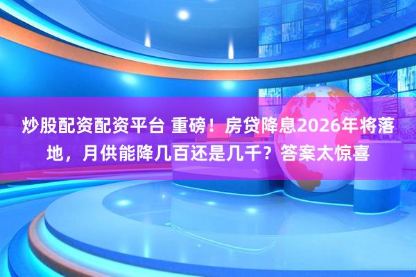 炒股配资配资平台 重磅！房贷降息2026年将落地，月供能降几百还是几千？答案太惊喜